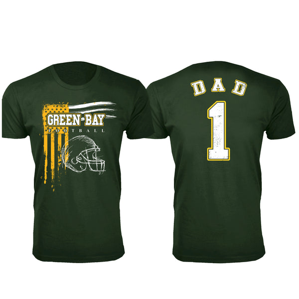 Men's Dad #1 Vintage USA Flag Football T-Shirt - Green Bay