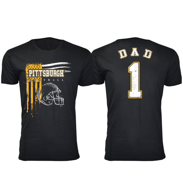 Men's Dad #1 Vintage USA Flag Football T-Shirt - Pittsburgh