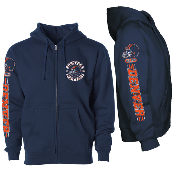 Men's Football Stripes Zip Up Hoodie - Denver