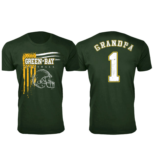 Men's Grandpa #1 Vintage USA Flag Football T-Shirt - Green Bay