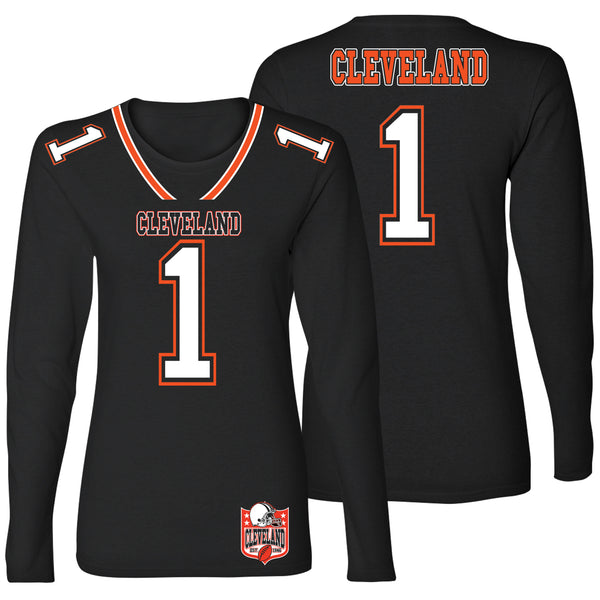 Women's Football Team Jersey Long Sleeve Shirts - Cleveland