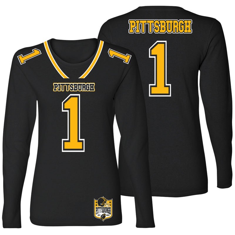 Women's Football Team Jersey Long Sleeve Shirts - Pittsburgh