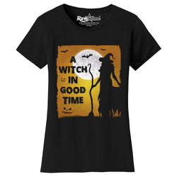 Women Creepy Scary Halloween T-Shirt - A Witch in Good Time