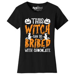 Women Creepy Scary Halloween T-Shirt - This Witch Can Be Bribed