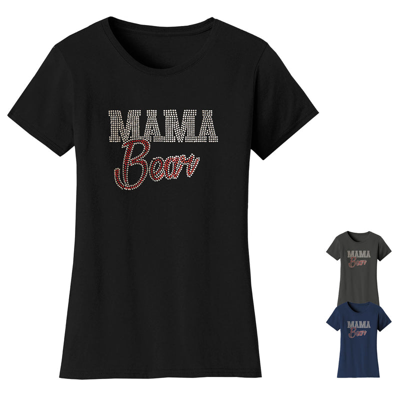 Women's Mother's Day Rhinestone Bling T-shirts - Mama Bear Script