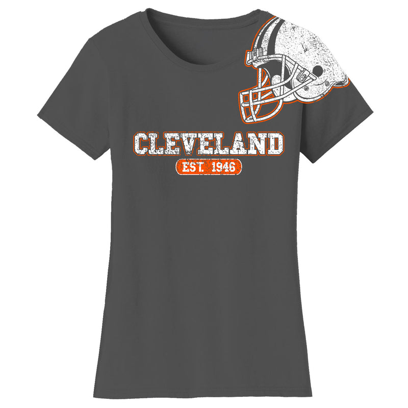 Women's Awesome Football Helmet Fitted T-Shirts - Cleveland